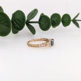 Vintage Inspired Blue Diamond Ring in Solid 14K Yellow Gold | Round 6mm | Textured Shank