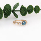 Vintage Inspired Blue Diamond Ring in Solid 14K Yellow Gold | Round 6mm | Textured Shank