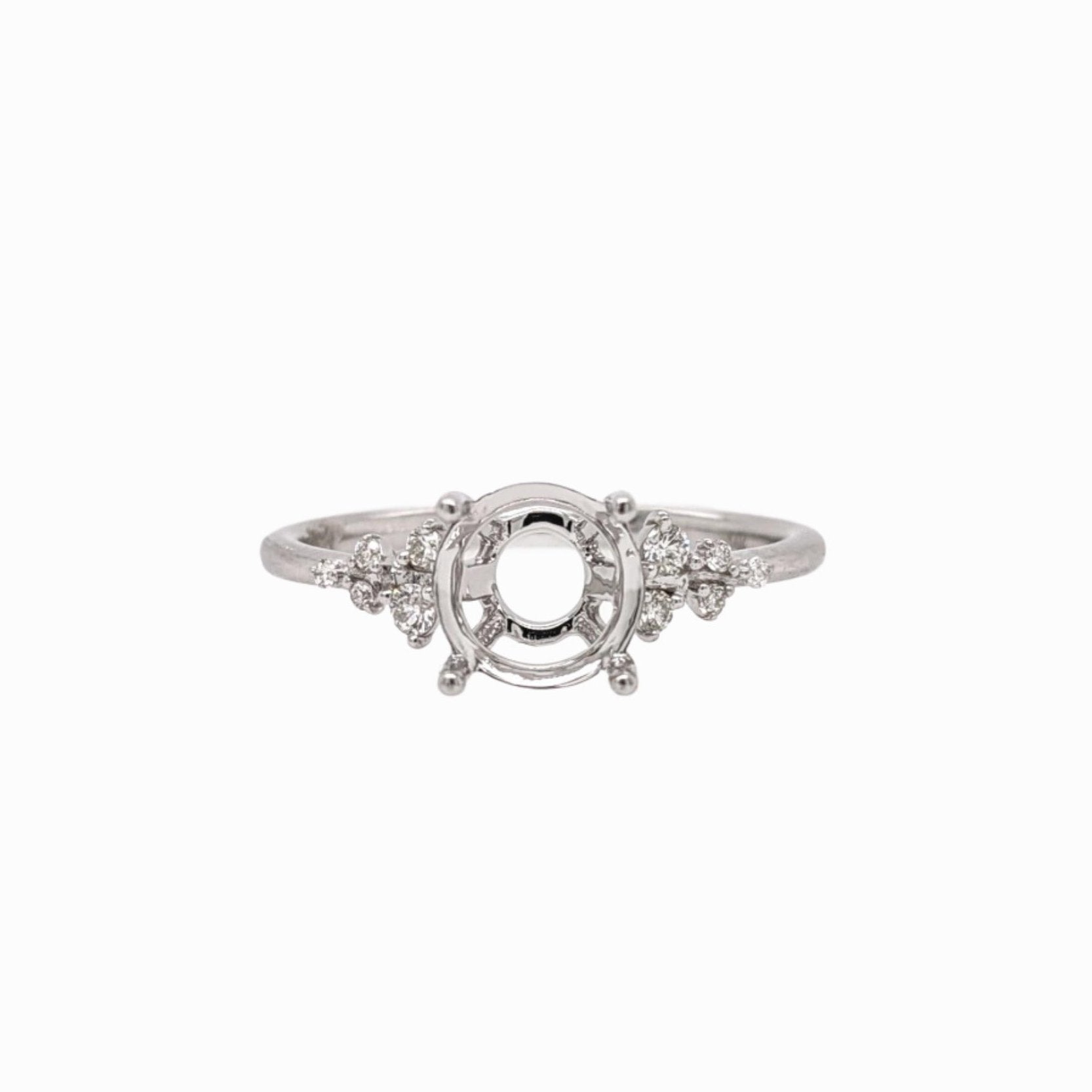 Ring Semi Mount w Natural Diamonds in Solid 14K Gold Round 7mm