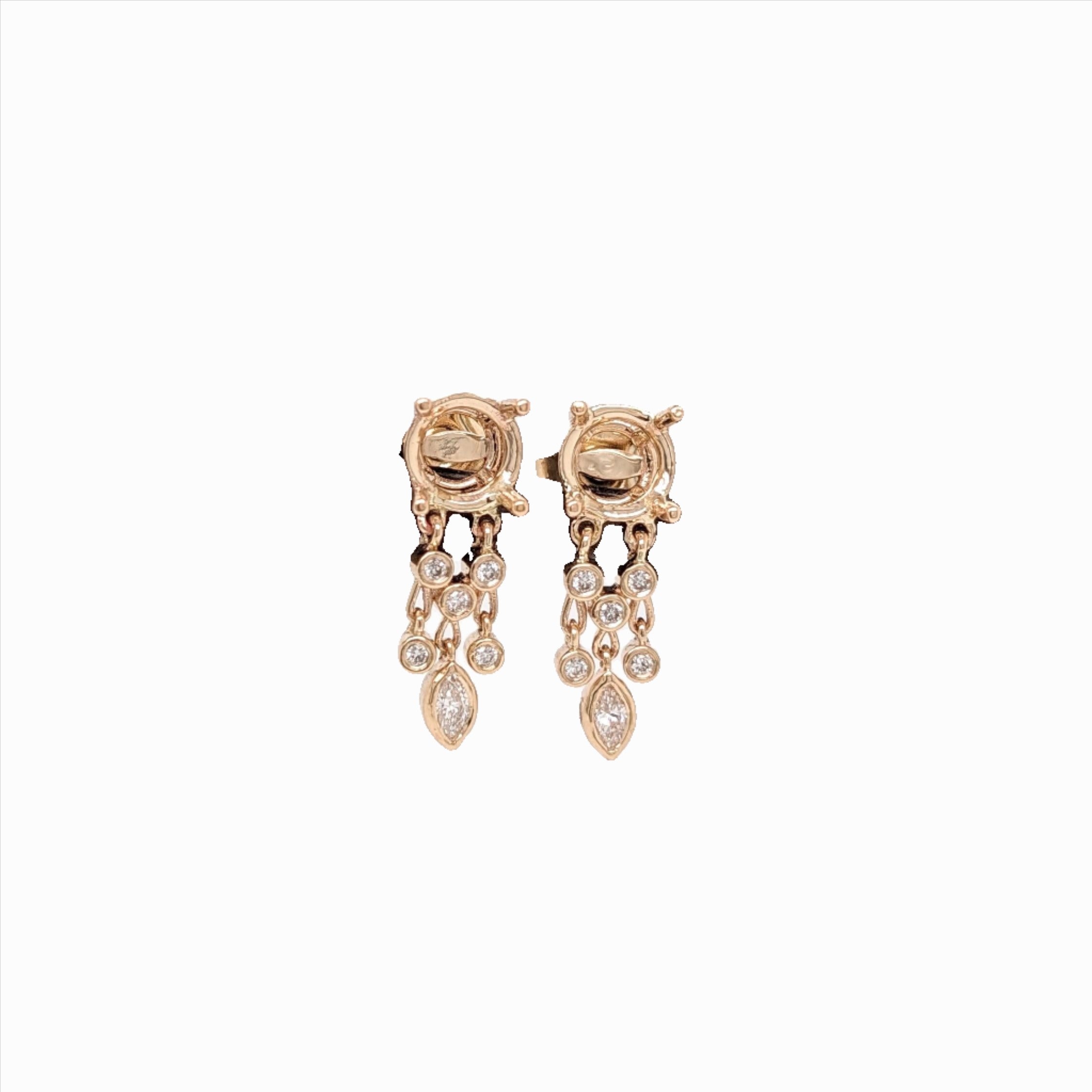 Drop Earring Semi Mount w Bezel Set Natural Diamonds in Solid 14K Gold Round 6mm