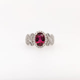 1.2ct Stunning Rubellite Tourmaline Ring w Earth Mined Diamonds in Solid 14K White Gold | Oval 9x6.5mm | October Birthstone