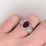 1.2ct Stunning Rubellite Tourmaline Ring w Earth Mined Diamonds in Solid 14K White Gold | Oval 9x6.5mm | October Birthstone