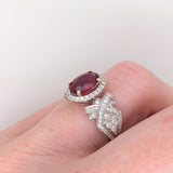 1.2ct Stunning Rubellite Tourmaline Ring w Earth Mined Diamonds in Solid 14K White Gold | Oval 9x6.5mm | October Birthstone
