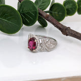 1.2ct Stunning Rubellite Tourmaline Ring w Earth Mined Diamonds in Solid 14K White Gold | Oval 9x6.5mm | October Birthstone