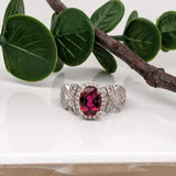 1.2ct Stunning Rubellite Tourmaline Ring w Earth Mined Diamonds in Solid 14K White Gold | Oval 9x6.5mm | October Birthstone