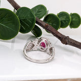 1.2ct Stunning Rubellite Tourmaline Ring w Earth Mined Diamonds in Solid 14K White Gold | Oval 9x6.5mm | October Birthstone