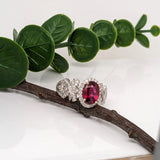 1.2ct Stunning Rubellite Tourmaline Ring w Earth Mined Diamonds in Solid 14K White Gold | Oval 9x6.5mm | October Birthstone
