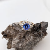 2.3ct Snowflake Tanzanite Ring w Earth Mined Diamonds in Solid 14k Yellow Gold | Round 8.3mm | Snowflake Inspired | December Birthstone