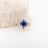 2.3ct Snowflake Tanzanite Ring w Earth Mined Diamonds in Solid 14k Yellow Gold | Round 8.3mm | Snowflake Inspired | December Birthstone