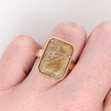 Isla Golden Rutilated Quartz Ring in Solid 18K Yellow Gold | Emerald cut 17x11mm | Solitaire Ring | Statement Ring