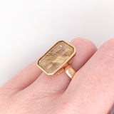 Isla Golden Rutilated Quartz Ring in Solid 18K Yellow Gold | Emerald cut 17x11mm | Solitaire Ring | Statement Ring