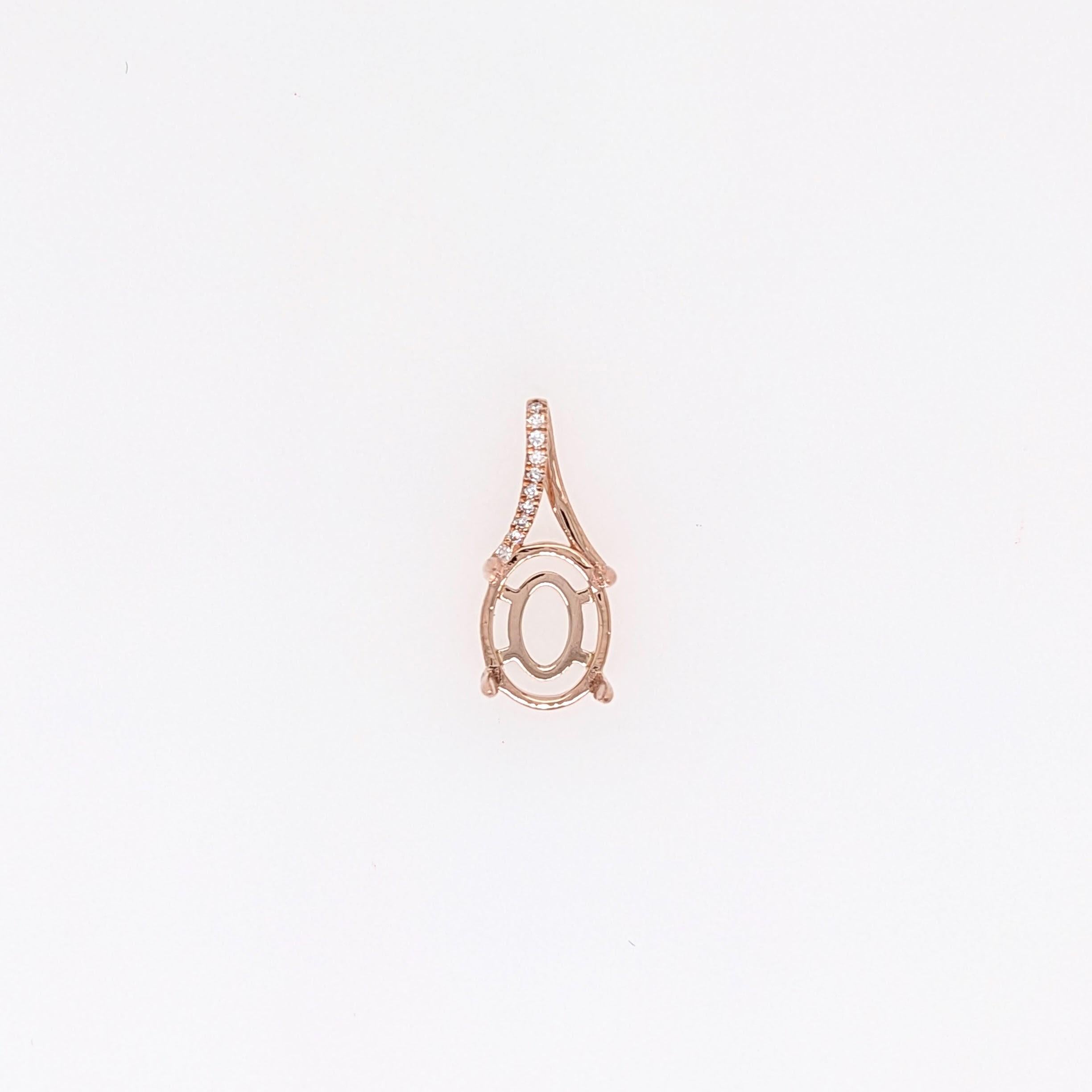 Oval Cabochon Pendant Semi Mount w Earth Mined Diamonds in Solid 14K Gold