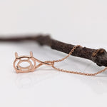 Oval Cabochon Pendant Semi Mount w Earth Mined Diamonds in Solid 14K Gold