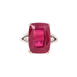 9.3ct Red Ruby Solitaire Ring in Solid 14K White Gold | Cushion Cut 14x10mm