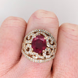 Beautiful Intricate Ruby Diamond Halo Ring