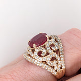 Beautiful Intricate Ruby Diamond Halo Ring