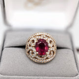 Beautiful Intricate Ruby Diamond Halo Ring