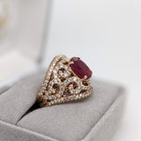 Beautiful Intricate Ruby Diamond Halo Ring