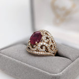 Beautiful Intricate Ruby Diamond Halo Ring