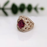 Beautiful Intricate Ruby Diamond Halo Ring