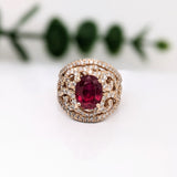 Beautiful Intricate Ruby Diamond Halo Ring