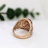 Beautiful Intricate Ruby Diamond Halo Ring