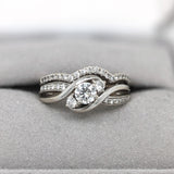 Stunning Diamond Wedding Ring and Band Set in Solid 14k White Gold w Natural Diamonds || April Birthstone || Previously Loved ||