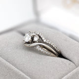 Stunning Diamond Wedding Ring and Band Set in Solid 14k White Gold w Natural Diamonds || April Birthstone || Previously Loved ||