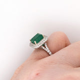 2.3ct Zambian Emerald Ring w Earth Mined Diamonds in Solid 14k White Gold | Cushion cut 8x7mm | May Birthstone