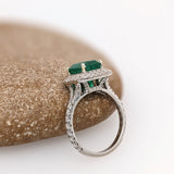 2.3ct Zambian Emerald Ring w Earth Mined Diamonds in Solid 14k White Gold | Cushion cut 8x7mm | May Birthstone