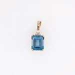 London Blue Topaz Pendant w Earth Mined Diamonds in Solid 14K Gold | EM 12x10mm