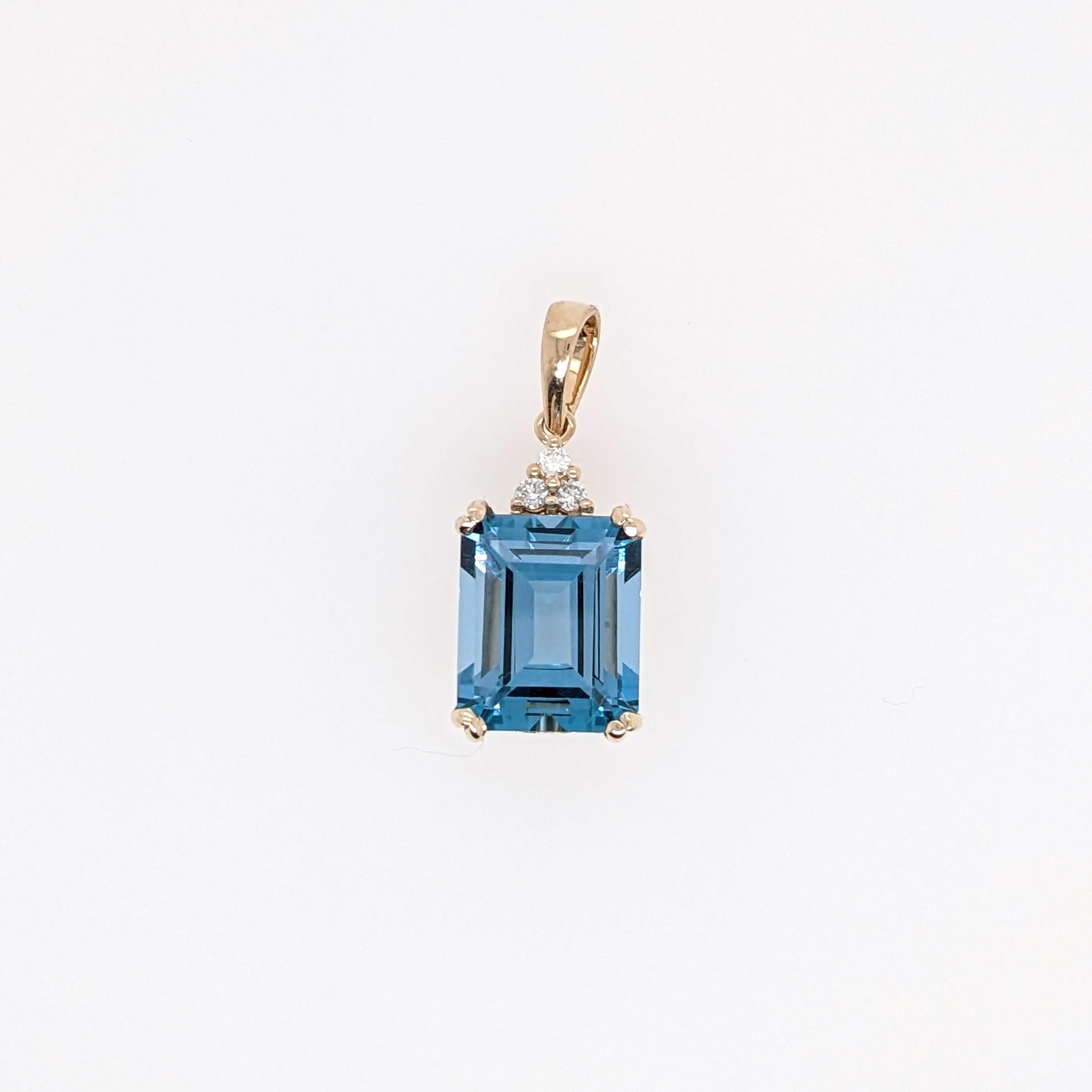 London Blue Topaz Pendant w Earth Mined Diamonds in Solid 14K Gold | EM 12x10mm
