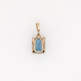 London Blue Topaz Pendant w Earth Mined Diamonds in Solid 14K Gold | EM 12x10mm