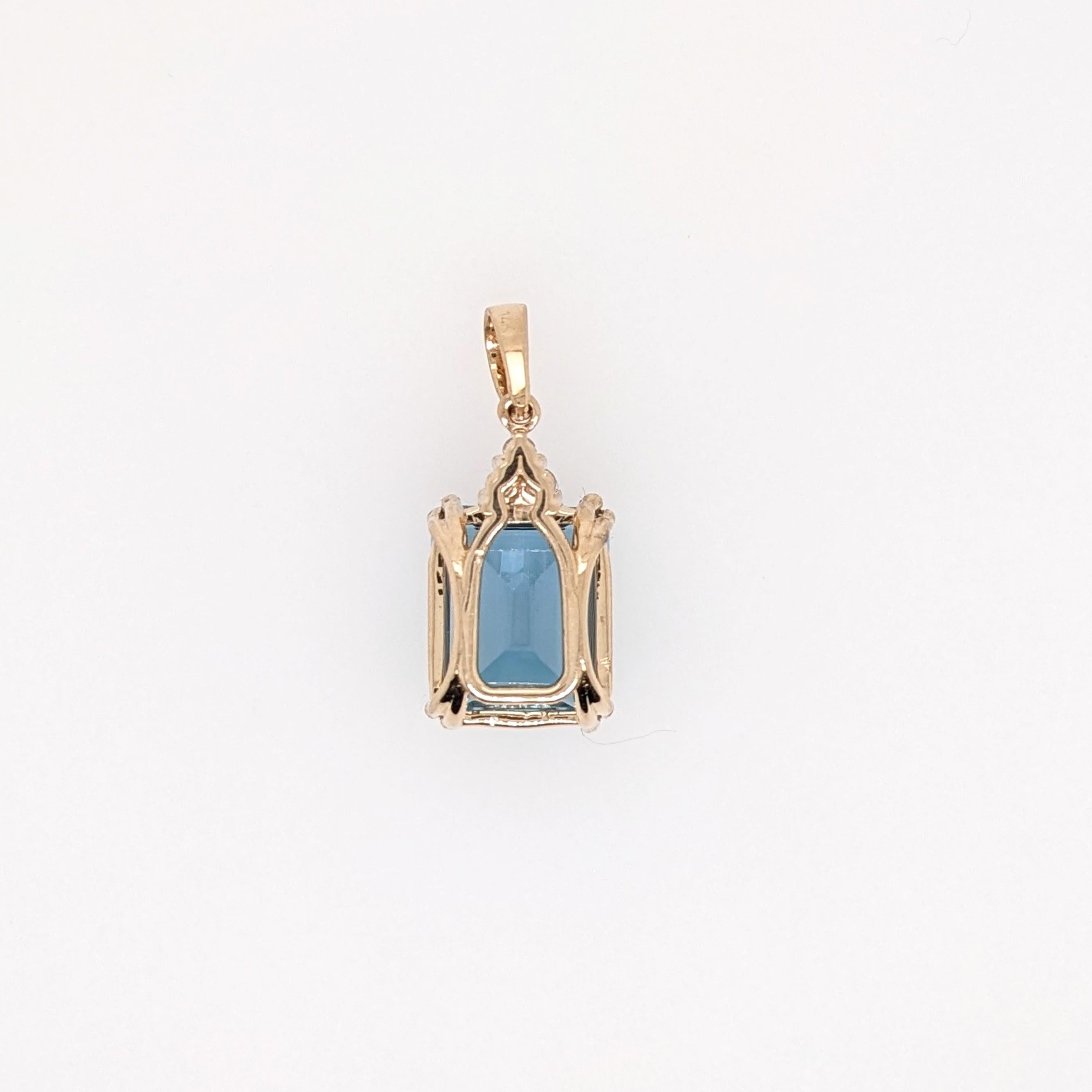 London Blue Topaz Pendant w Earth Mined Diamonds in Solid 14K Gold | EM 12x10mm