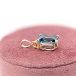 London Blue Topaz Pendant w Earth Mined Diamonds in Solid 14K Gold | EM 12x10mm