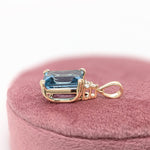 London Blue Topaz Pendant w Earth Mined Diamonds in Solid 14K Gold | EM 12x10mm