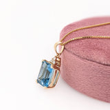 London Blue Topaz Pendant w Earth Mined Diamonds in Solid 14K Gold | EM 12x10mm