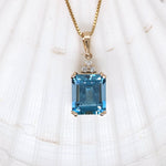 London Blue Topaz Pendant w Earth Mined Diamonds in Solid 14K Gold | EM 12x10mm