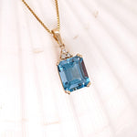 London Blue Topaz Pendant w Earth Mined Diamonds in Solid 14K Gold | EM 12x10mm