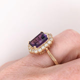 3.1ct Amethyst Ring w Earth Mined Diamonds in Solid 14K Yellow Gold EM 11x8mm