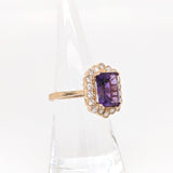 3.1ct Amethyst Ring w Earth Mined Diamonds in Solid 14K Yellow Gold EM 11x8mm