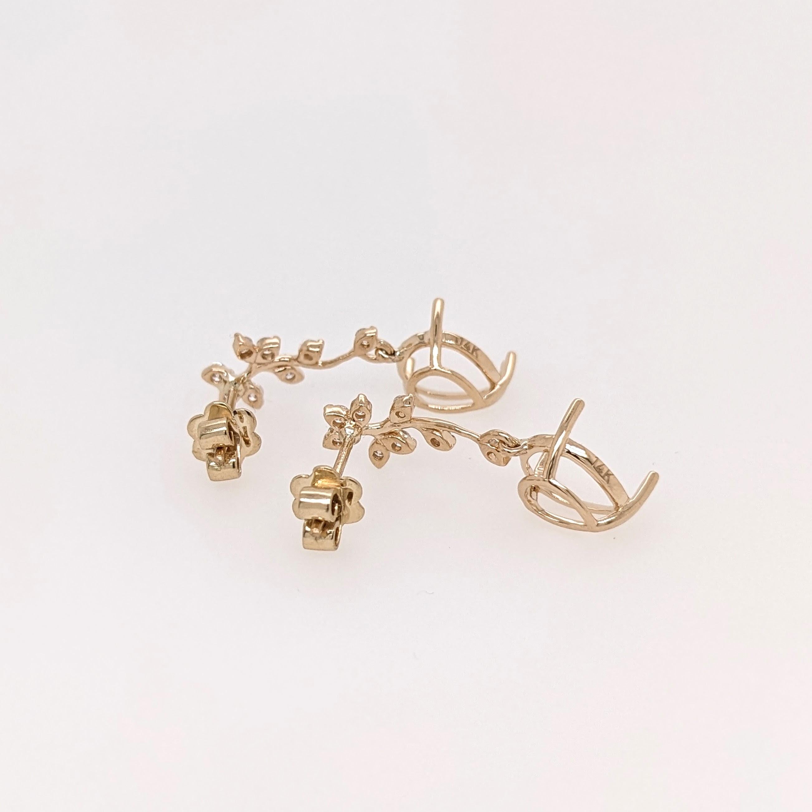 Earrings Semi Mount w Natural Diamonds in Solid 14K Gold Pear shape 9x7mm