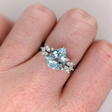 2.5ct Aquamarine Ring w Earth Mined Diamonds in Solid 14K White Gold | Pear Shape 11x8mm | March Birthstone
