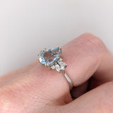 2.5ct Aquamarine Ring w Earth Mined Diamonds in Solid 14K White Gold | Pear Shape 11x8mm | March Birthstone