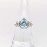2.5ct Aquamarine Ring w Earth Mined Diamonds in Solid 14K White Gold | Pear Shape 11x8mm | March Birthstone