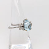 2.5ct Aquamarine Ring w Earth Mined Diamonds in Solid 14K White Gold | Pear Shape 11x8mm | March Birthstone