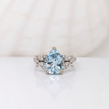 2.5ct Aquamarine Ring w Earth Mined Diamonds in Solid 14K White Gold | Pear Shape 11x8mm | March Birthstone