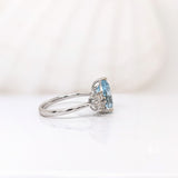 2.5ct Aquamarine Ring w Earth Mined Diamonds in Solid 14K White Gold | Pear Shape 11x8mm | March Birthstone