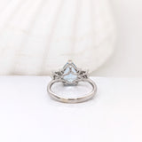 2.5ct Aquamarine Ring w Earth Mined Diamonds in Solid 14K White Gold | Pear Shape 11x8mm | March Birthstone