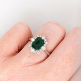 1.5ct Zambian Emerald Ring w Earth Mined Diamonds in Solid 14K White Gold | Emerald cut 8x6mm | May Birthstone